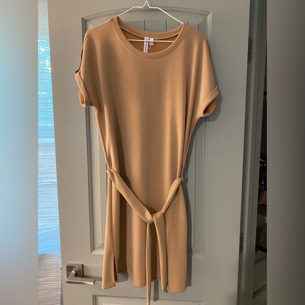 Cable & Gauge Tan Work Dress with Belt